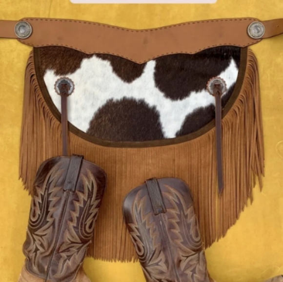 Cowhide Leather Chaps Belt Fringe Apron - handmade, one of a kind! - Picture 2 of 8